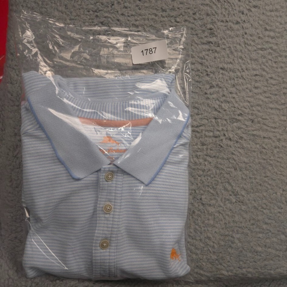 Tommy Bahama Polo Shirt Mens XL Blue White Stripe Supima Cotton Marlin - Picture 12 of 12